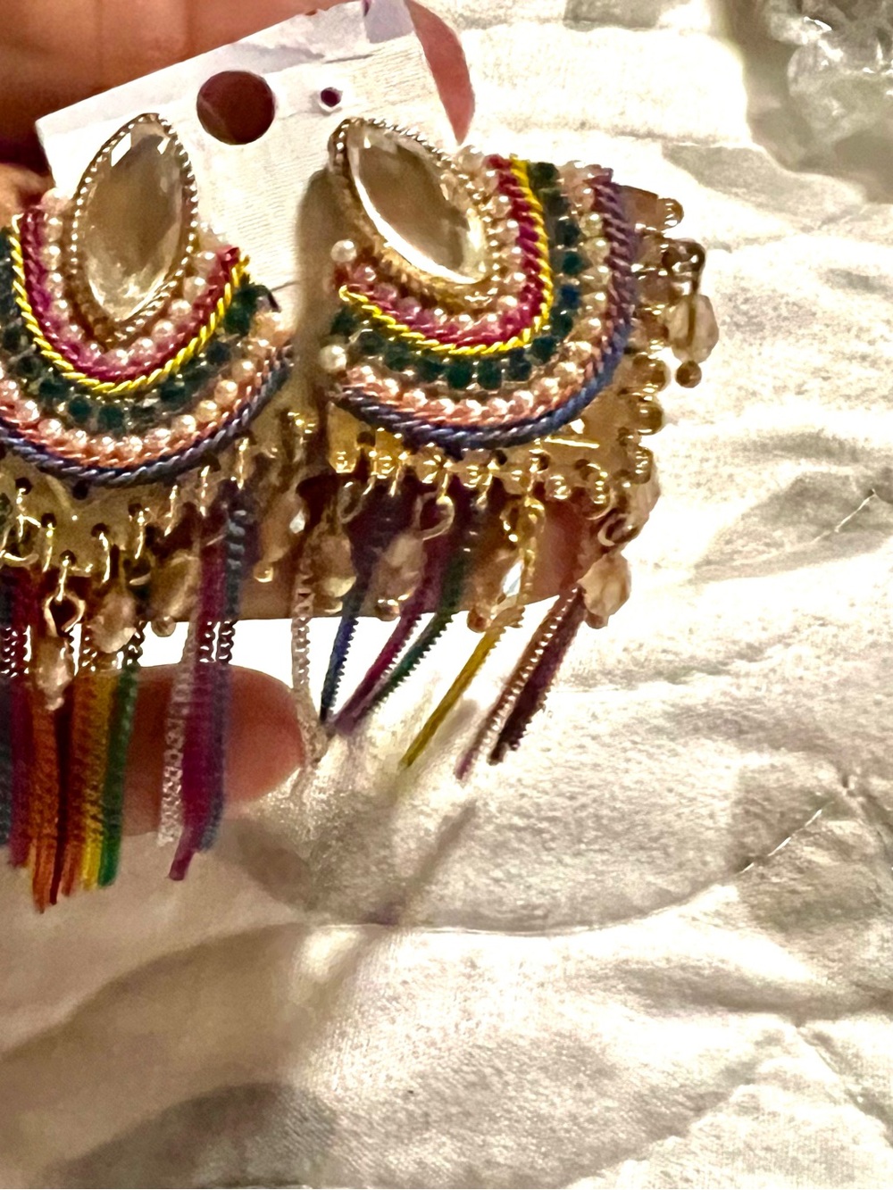 Betsey Johnson Gold-Tone Rainbow Fringe Hoop Earrings